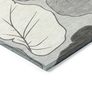 HomeRoots 8' X 10' Elegant Botanical Leaves Gray Beige Area Rug – Washable, Durable, Indoor/Outdoor Use 660874