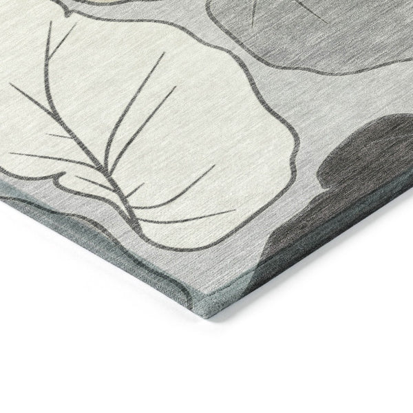 HomeRoots 8' X 10' Elegant Botanical Leaves Gray Beige Area Rug – Washable, Durable, Indoor/Outdoor Use 660874