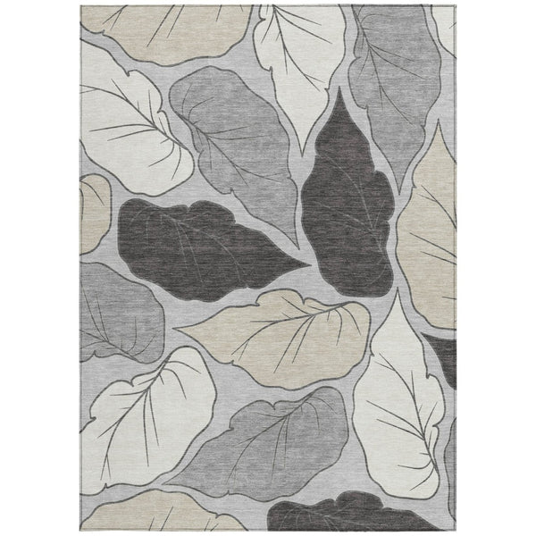 HomeRoots 10' Washable Botanical Leaves Area Rug - Silver Gray & Beige, Perfect for Indoor/Outdoor High-Traffic Areas 660876