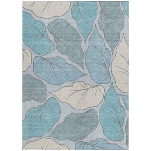HomeRoots 5' X 8' Teal Blue & Ivory Botanical Leaves Rug – Stylish, Washable, Durable for Indoor & Outdoor Use! 660878