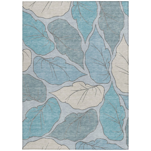 HomeRoots 5' X 8' Teal Blue & Ivory Botanical Leaves Rug – Stylish, Washable, Durable for Indoor & Outdoor Use! 660878
