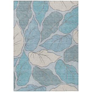 HomeRoots 5' X 8' Teal Blue & Ivory Botanical Leaves Rug – Stylish, Washable, Durable for Indoor & Outdoor Use! 660878