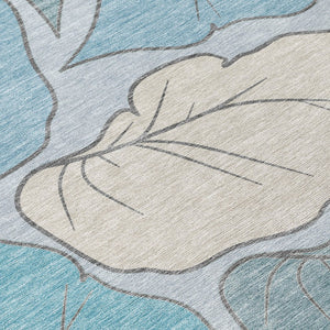 HomeRoots 5' X 8' Teal Blue & Ivory Botanical Leaves Rug – Stylish, Washable, Durable for Indoor & Outdoor Use! 660878