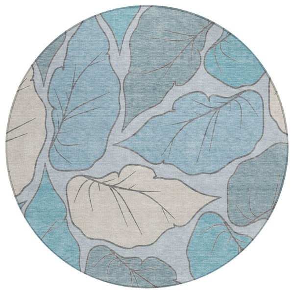 HomeRoots 8' Teal Blue Botanical Leaves Washable Area Rug - Stylish Indoor/Outdoor Design for Any Space 660879