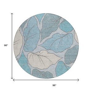 HomeRoots 8' Teal Blue Botanical Leaves Washable Area Rug - Stylish Indoor/Outdoor Design for Any Space 660879