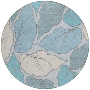 HomeRoots 8' Teal Blue Botanical Leaves Washable Area Rug - Stylish Indoor/Outdoor Design for Any Space 660879