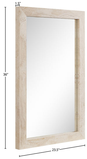 Meridian Furniture Pavia Genuine Stone Rectangular Wall Mirror with Natural Veining for Modern Organic Interiors Natural Glass, Genuine Travertine, MDF 66087Travertine-M