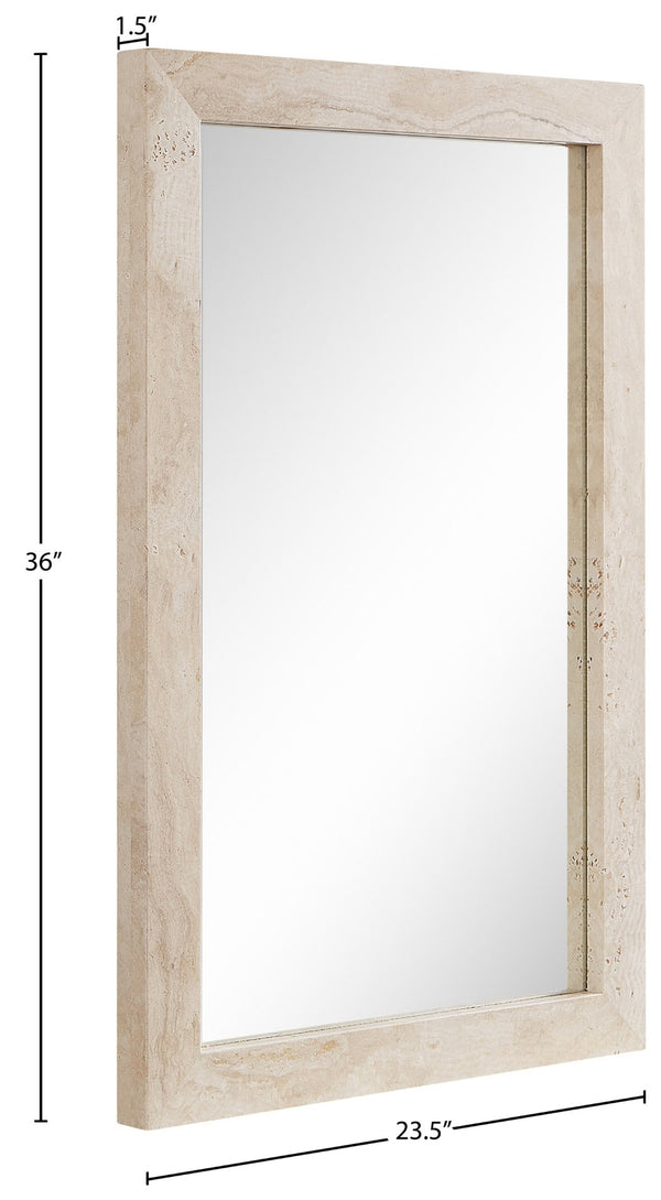 Meridian Furniture Pavia Genuine Stone Rectangular Wall Mirror with Natural Veining for Modern Organic Interiors Natural Glass, Genuine Travertine, MDF 66087Travertine-M