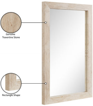 Meridian Furniture Pavia Genuine Stone Rectangular Wall Mirror with Natural Veining for Modern Organic Interiors Natural Glass, Genuine Travertine, MDF 66087Travertine-M