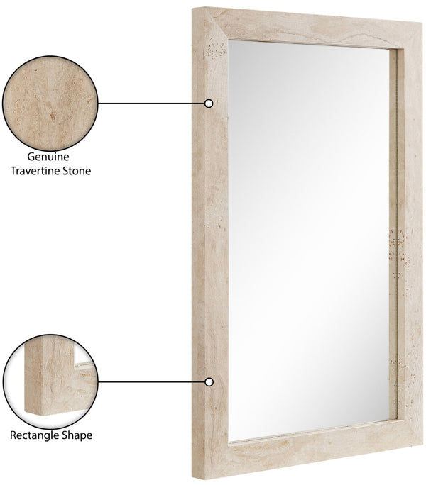 Meridian Furniture Pavia Genuine Stone Rectangular Wall Mirror with Natural Veining for Modern Organic Interiors Natural Glass, Genuine Travertine, MDF 66087Travertine-M