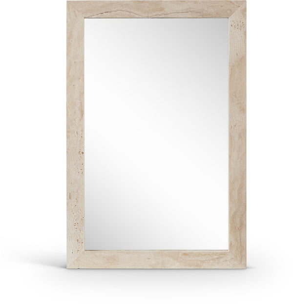 Meridian Furniture Pavia Genuine Stone Rectangular Wall Mirror with Natural Veining for Modern Organic Interiors Natural Glass, Genuine Travertine, MDF 66087Travertine-M