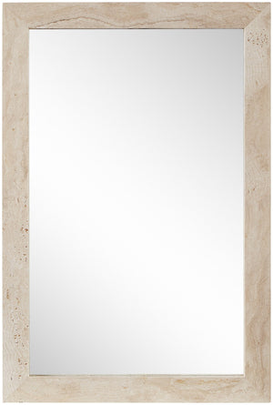 Meridian Furniture Pavia Genuine Stone Rectangular Wall Mirror with Natural Veining for Modern Organic Interiors Natural Glass, Genuine Travertine, MDF 66087Travertine-M