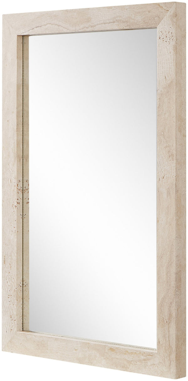 Meridian Furniture Pavia Genuine Stone Rectangular Wall Mirror with Natural Veining for Modern Organic Interiors Natural Glass, Genuine Travertine, MDF 66087Travertine-M