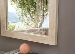 Meridian Furniture Pavia Genuine Stone Rectangular Wall Mirror with Natural Veining for Modern Organic Interiors Natural Glass, Genuine Travertine, MDF 66087Travertine-M