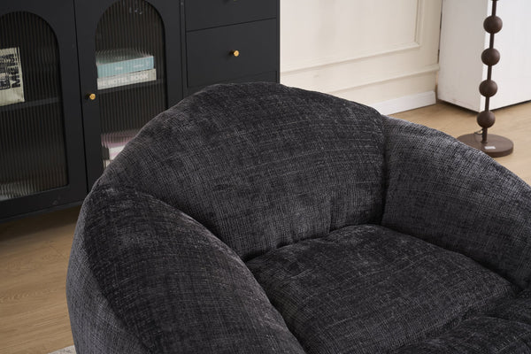 English Elm Foam Memory Foam Bean Bag Chair with Plush Chenille Cover, Large 42" Round Comfortable Lounger Black W2915P283417