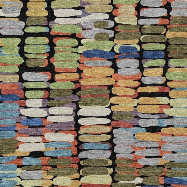 HomeRoots 5' Washable Indoor/Outdoor Area Rug - Bold Black, Green & Blue Abstract Design for Versatile Spaces 660884