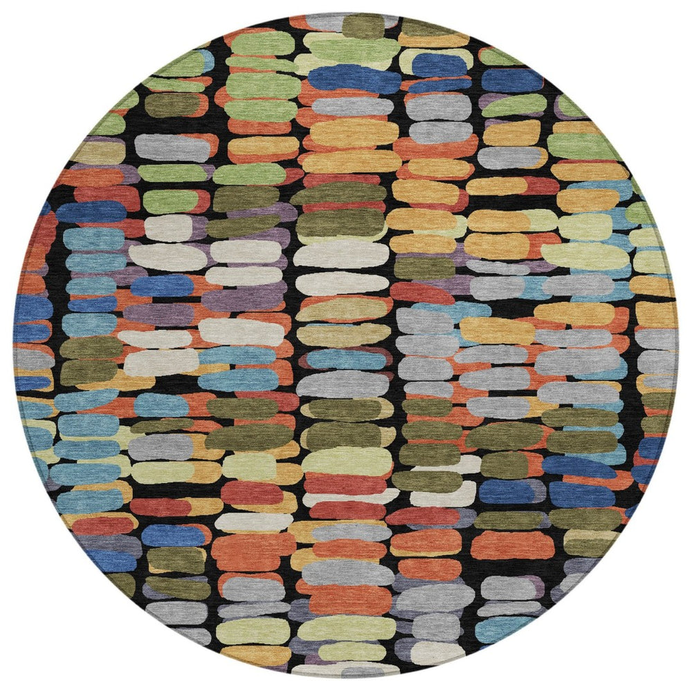 HomeRoots 8' Abstract Geometric Area Rug in Black, Green & Blue - Washable, Indoor/Outdoor, Durable Design 660885