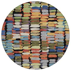 HomeRoots 8' Abstract Geometric Area Rug in Black, Green & Blue - Washable, Indoor/Outdoor, Durable Design 660885