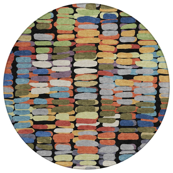 HomeRoots 8' Abstract Geometric Area Rug in Black, Green & Blue - Washable, Indoor/Outdoor, Durable Design 660885