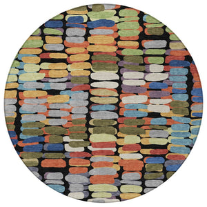 HomeRoots 8' Abstract Geometric Area Rug in Black, Green & Blue - Washable, Indoor/Outdoor, Durable Design 660885