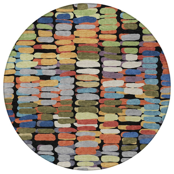 HomeRoots 8' Abstract Geometric Area Rug in Black, Green & Blue - Washable, Indoor/Outdoor, Durable Design 660885