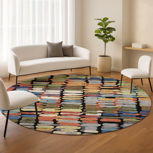 HomeRoots 8' Abstract Geometric Area Rug in Black, Green & Blue - Washable, Indoor/Outdoor, Durable Design 660885