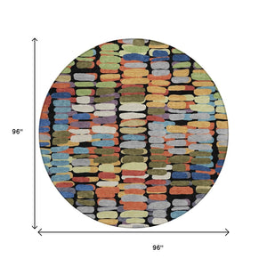HomeRoots 8' Abstract Geometric Area Rug in Black, Green & Blue - Washable, Indoor/Outdoor, Durable Design 660885