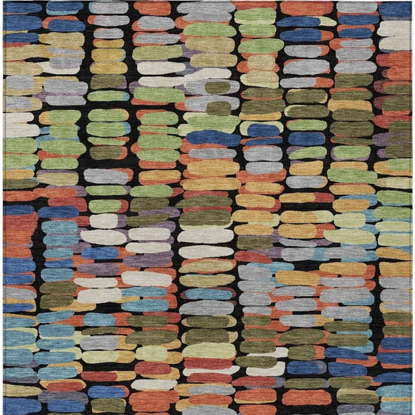 HomeRoots 8' X 10' Abstract Washable Area Rug in Black, Green & Blue – Perfect for Indoor & Outdoor Spaces! 660886