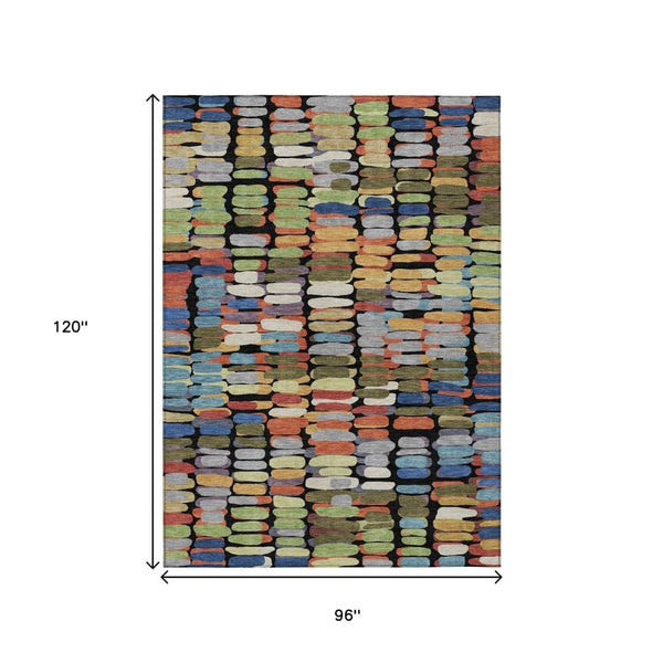 HomeRoots 8' X 10' Abstract Washable Area Rug in Black, Green & Blue – Perfect for Indoor & Outdoor Spaces! 660886