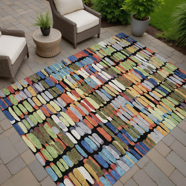 HomeRoots 8' X 10' Abstract Washable Area Rug in Black, Green & Blue – Perfect for Indoor & Outdoor Spaces! 660886