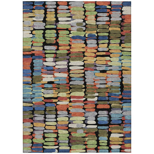 HomeRoots 8' X 10' Abstract Washable Area Rug in Black, Green & Blue – Perfect for Indoor & Outdoor Spaces! 660886