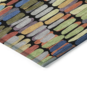HomeRoots 8' X 10' Abstract Washable Area Rug in Black, Green & Blue – Perfect for Indoor & Outdoor Spaces! 660886