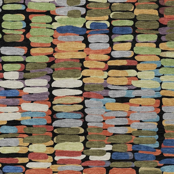 HomeRoots 8' X 10' Abstract Washable Area Rug in Black, Green & Blue – Perfect for Indoor & Outdoor Spaces! 660886