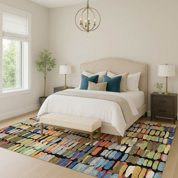 HomeRoots 9' Modern Abstract Black, Green & Blue Washable Area Rug for Indoor/Outdoor Use - Durable & Stylish 660887