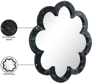 Meridian Furniture Vicenza Sculptural Flower Petal Stone Wall Mirror Organic Entryway Foyer Statement Accent Green Genuine Marble / MDF 66088Green-M
