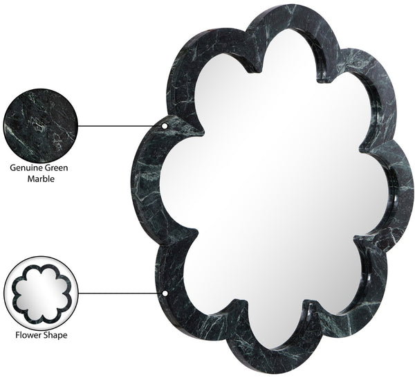 Meridian Furniture Vicenza Sculptural Flower Petal Stone Wall Mirror Organic Entryway Foyer Statement Accent Green Genuine Marble / MDF 66088Green-M