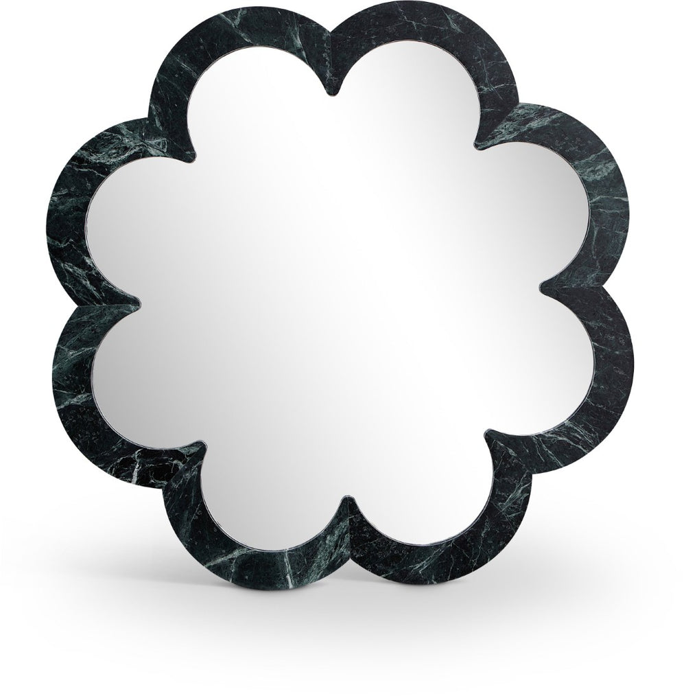 Meridian Furniture Vicenza Sculptural Flower Petal Stone Wall Mirror Organic Entryway Foyer Statement Accent Green Genuine Marble / MDF 66088Green-M