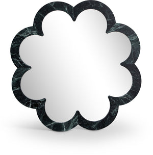 Meridian Furniture Vicenza Sculptural Flower Petal Stone Wall Mirror Organic Entryway Foyer Statement Accent Green Genuine Marble / MDF 66088Green-M