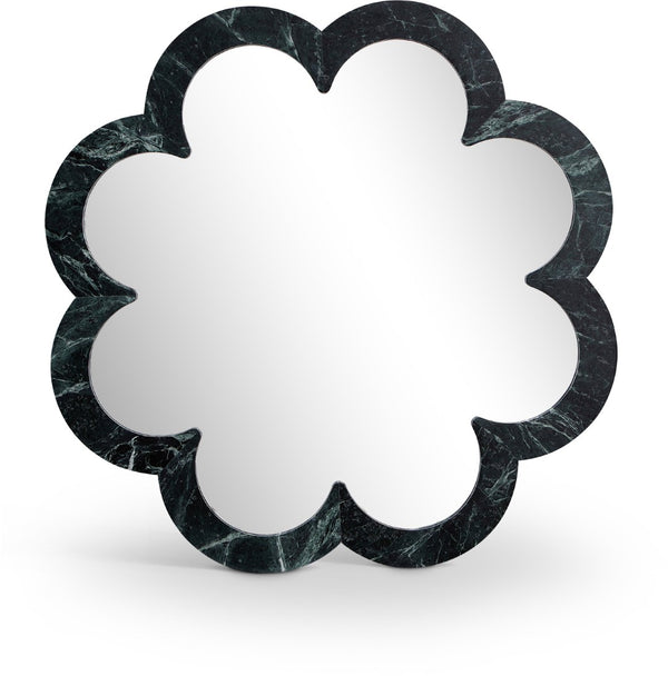 Meridian Furniture Vicenza Sculptural Flower Petal Stone Wall Mirror Organic Entryway Foyer Statement Accent Green Genuine Marble / MDF 66088Green-M