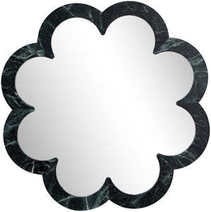 Meridian Furniture Vicenza Sculptural Flower Petal Stone Wall Mirror Organic Entryway Foyer Statement Accent Green Genuine Marble / MDF 66088Green-M