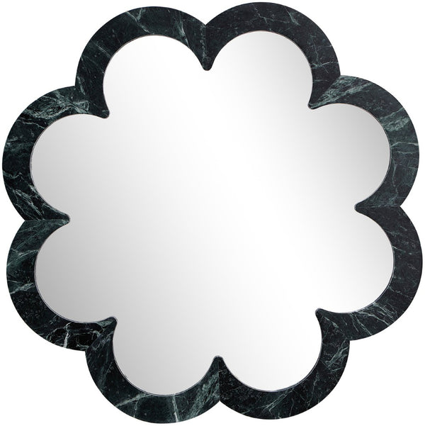 Meridian Furniture Vicenza Sculptural Flower Petal Stone Wall Mirror Organic Entryway Foyer Statement Accent Green Genuine Marble / MDF 66088Green-M