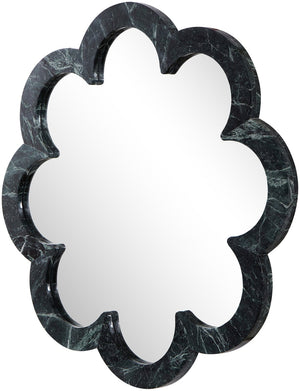 Meridian Furniture Vicenza Sculptural Flower Petal Stone Wall Mirror Organic Entryway Foyer Statement Accent Green Genuine Marble / MDF 66088Green-M