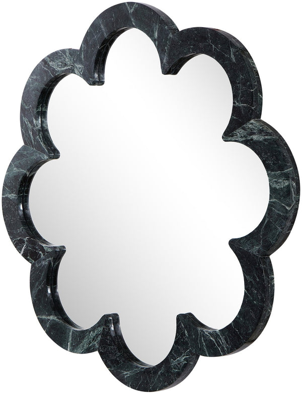 Meridian Furniture Vicenza Sculptural Flower Petal Stone Wall Mirror Organic Entryway Foyer Statement Accent Green Genuine Marble / MDF 66088Green-M