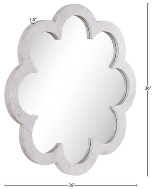 Meridian Furniture Vicenza Sculptural Flower Petal Stone Wall Mirror Organic Entryway Foyer Statement Accent White Genuine Marble / MDF 66088White-M