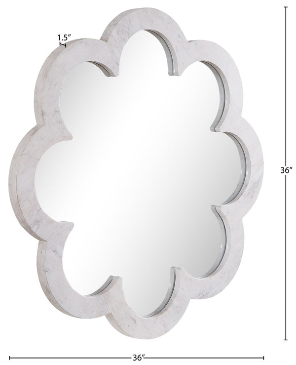Meridian Furniture Vicenza Sculptural Flower Petal Stone Wall Mirror Organic Entryway Foyer Statement Accent White Genuine Marble / MDF 66088White-M