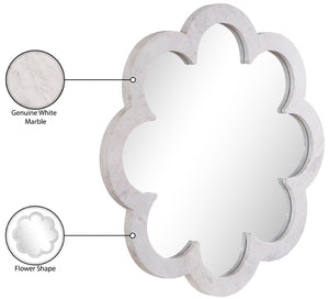 Meridian Furniture Vicenza Sculptural Flower Petal Stone Wall Mirror Organic Entryway Foyer Statement Accent White Genuine Marble / MDF 66088White-M