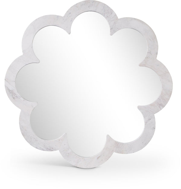 Meridian Furniture Vicenza Sculptural Flower Petal Stone Wall Mirror Organic Entryway Foyer Statement Accent White Genuine Marble / MDF 66088White-M