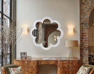 Meridian Furniture Vicenza Sculptural Flower Petal Stone Wall Mirror Organic Entryway Foyer Statement Accent White Genuine Marble / MDF 66088White-M