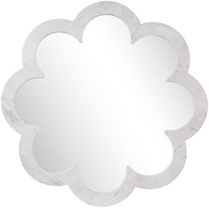 Meridian Furniture Vicenza Sculptural Flower Petal Stone Wall Mirror Organic Entryway Foyer Statement Accent White Genuine Marble / MDF 66088White-M