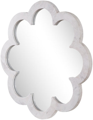 Meridian Furniture Vicenza Sculptural Flower Petal Stone Wall Mirror Organic Entryway Foyer Statement Accent White Genuine Marble / MDF 66088White-M